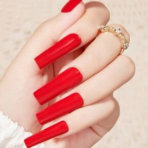 Long Red Square Press On nails 24 PCs